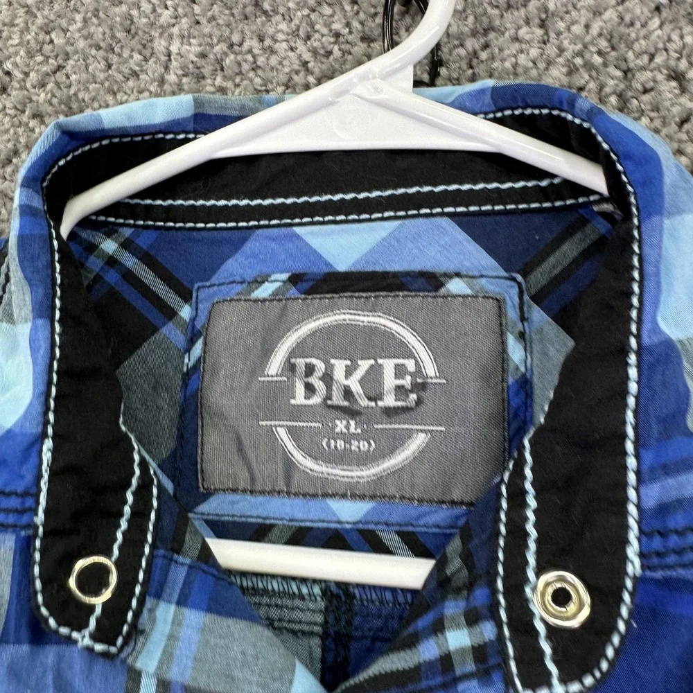 BKE Shirt Boys XL 18-20 Blue Plaid Long Sleeve Snap Button Up Casual Top